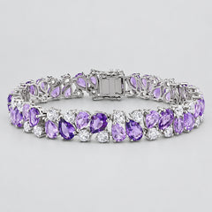 Julianna B sterling silver Rose de France amethyst and created white sapphire bracelet