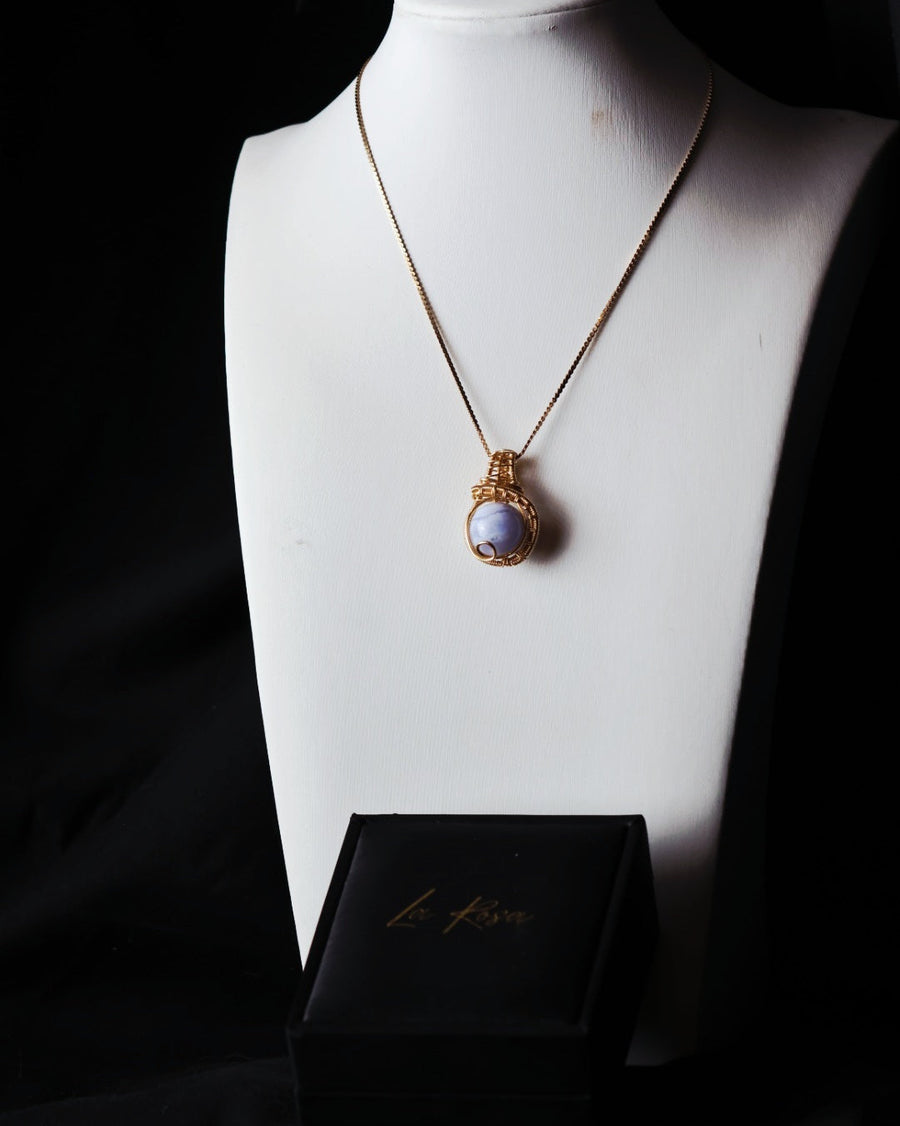 Blue Lace Agate Wire Wrap Pendant Necklace