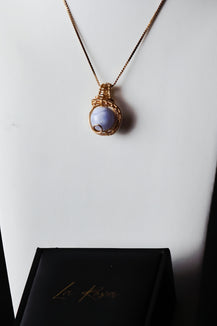 Blue Lace Agate Wire Wrap Pendant Necklace