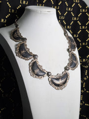 Siam sterling silver niello bib statement necklace