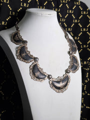 Siam sterling silver niello bib statement necklace