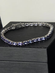 Tanzanite Sterling Silver Tennis Bracelet 8 inches