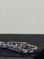 Tanzanite Sterling Silver Tennis Bracelet 8 inches