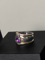 Vintage Sterling Silver Amethyst Wide Band Ring – Size 12