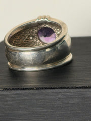 Vintage Sterling Silver Amethyst Wide Band Ring – Size 12