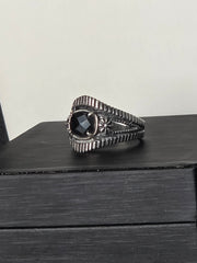 Vintage Carolyn Pollack Relios Faceted Hematite Sterling Silver Flower Ring – Size 7