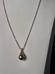JCM 14K Yellow Gold Grey Pearl Pendant on 17-Inch Sterling Silver Chain