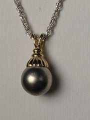 JCM 14K Yellow Gold Grey Pearl Pendant on 17-Inch Sterling Silver Chain