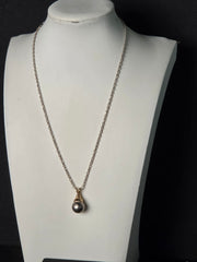 JCM 14K Yellow Gold Grey Pearl Pendant on 17-Inch Sterling Silver Chain