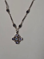 Vintage India Sterling Silver Amethyst & Moonstone Pendant Necklace – 16"