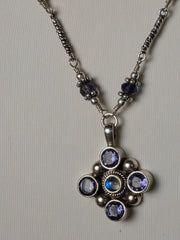 Vintage India Sterling Silver Amethyst & Moonstone Pendant Necklace – 16"