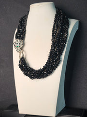 Vintage KJL Kenneth Jay Lane Panther Head Black Glass Multi-Strand Torsade Necklace – 17"