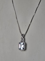 BR Sun Lab Aquamarine & Cubic Zirconia Silver-Tone Pendant Necklace – 18"