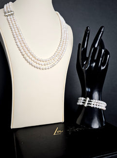 LAYERED PEARL NECKLACE AND BRACELET SET