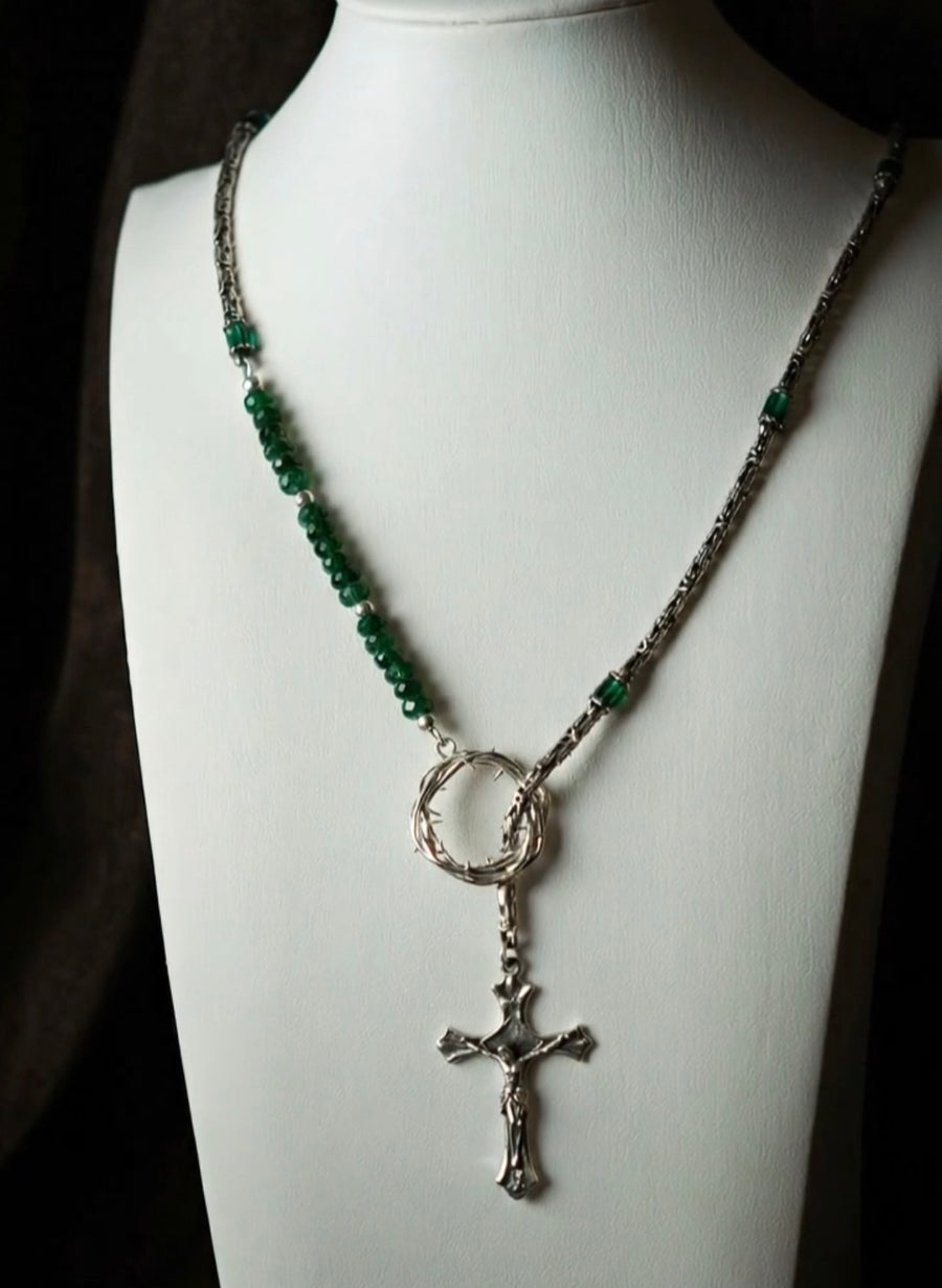The Eternal Thorn Necklace – Emerald & Chrome Diopside (One of a Kind)
