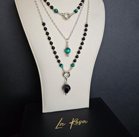 TRI LAYERED MALACHITE & BLACK ONYX