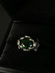 Sterling Silver Tourmaline Skull Ring