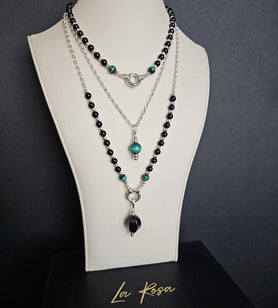 TRI LAYERED MALACHITE & BLACK ONYX