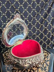 Ornate Vintage Heart Jewelry Box with Bubble concurve glass top