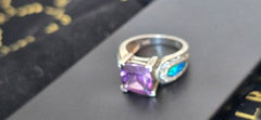 Purple Princess-Cut & Blue Inlay Statement Ring – Silver-Tone – product image 1