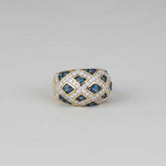 10K Gold Natural Blue Topaz & Diamond Ring large bold  band
