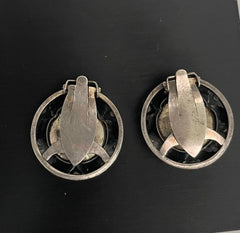 N.E. From Denmark Sterling Amber Earrings, Vintage Silver 925 Amber Floral Clip-ons