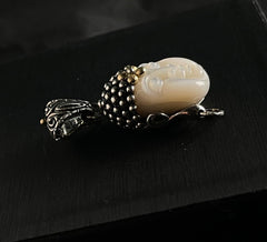 Samuel B. Sterling Silver & 18K Gold Carved Mother of Pearl Buddha Pendant