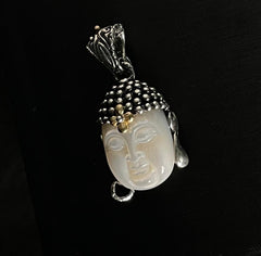 Samuel B. Sterling Silver & 18K Gold Carved Mother of Pearl Buddha Pendant