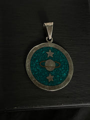 Taxco Mexico 925 sterling silver turquoise inlay celestial pendant