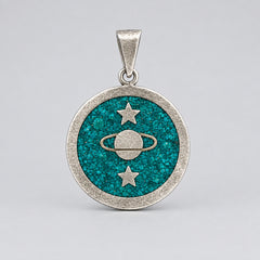 Taxco Mexico 925 sterling silver turquoise inlay celestial pendant