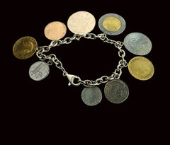International Mixed-Metal Coin Charm Sterling Silver Link Bracelet
