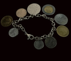 International Mixed-Metal Coin Charm Sterling Silver Link Bracelet