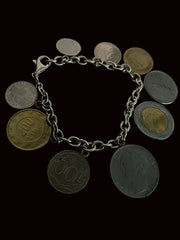 International Mixed-Metal Coin Charm Sterling Silver Link Bracelet