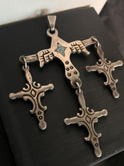 Vintage Taxco Mexico Sterling Silver Articulated Triple Cross Pendant