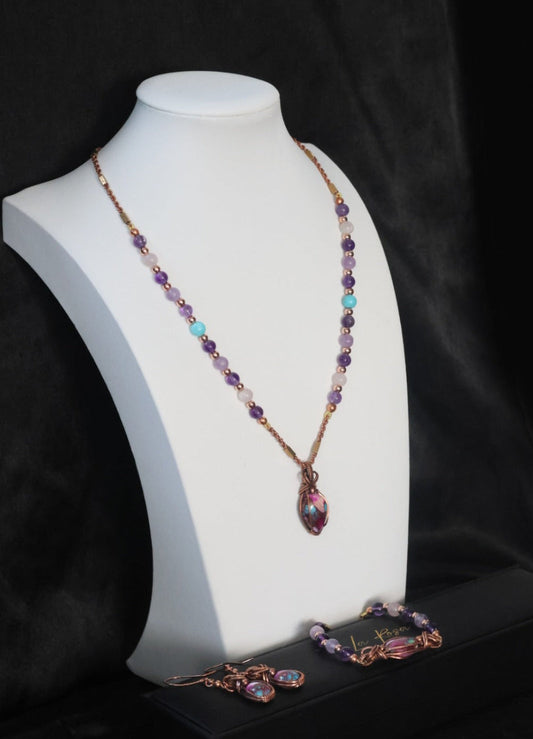 Violet & Sky – Amethyst Necklace + Bracelet + Earrings