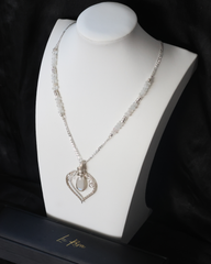 Caged Heart Necklace - Rainbow Moonstone