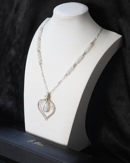 Caged Heart Necklace - Rainbow Moonstone