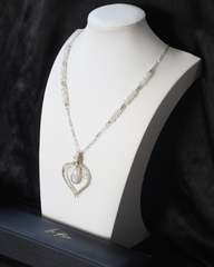 Caged Heart Necklace - Rainbow Moonstone