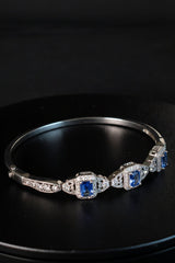 BR SUN Sterling Silver Pale Blue Gemstone & CZ Hinged Bangle – product image 1