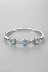 BR SUN Sterling Silver Pale Blue Gemstone & CZ Hinged Bangle – product image 1