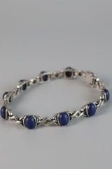 925 Sterling Silver Link Bracelet with Blue Oval Gemstones – product image 1