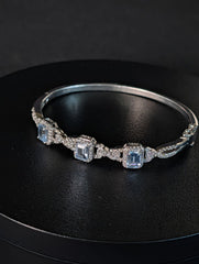 BR SUN Sterling Silver Pale Blue Gemstone & CZ Hinged Bangle – product image 1