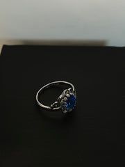 Blue Oval Gemstone & Clear Accent Statement Ring – Silver-Tone – product image 1