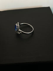Blue Oval Gemstone & Clear Accent Statement Ring – Silver-Tone – product image 1
