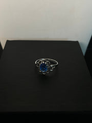 Blue Oval Gemstone & Clear Accent Statement Ring – Silver-Tone – product image 1