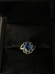 Blue Oval Gemstone & Clear Accent Statement Ring – Silver-Tone – product image 1
