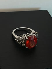 Sterling Silver Fire Opal Oval Statement Ring with Clear Accents – product image 1