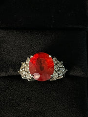 Sterling Silver Fire Opal Oval Statement Ring with Clear Accents – product image 1