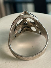 Artisan Signed NV Sterling Silver Biker Skull Genuine Black Onyx Ring - The Jewelry Revival