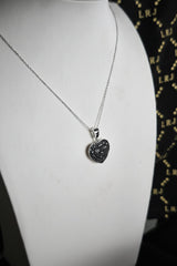 Pavé Heart Pendant Necklace, Black &amp; White Stones